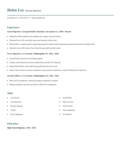 Screed Operator Resume