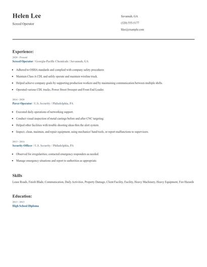 Screed Operator Resume