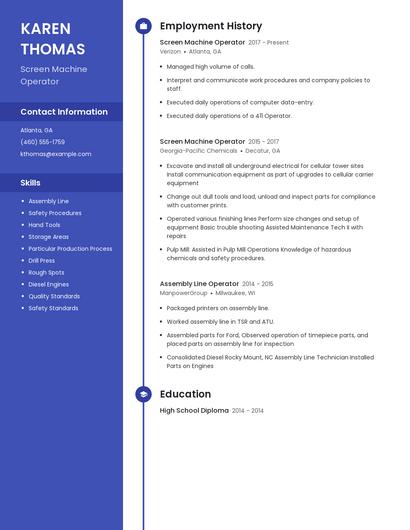 Screen Machine Operator Resume