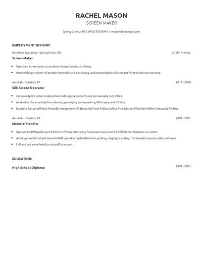 Screen Maker Resume