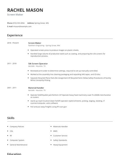 Screen Maker Resume