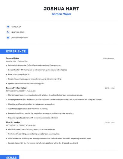 Screen Maker Resume