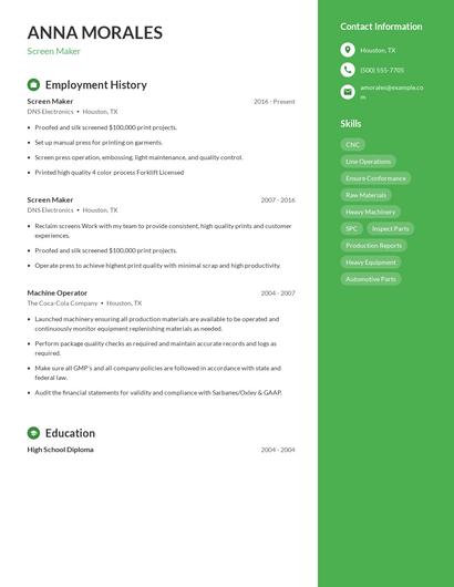 Screen Maker Resume