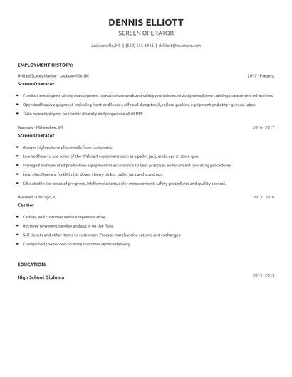 Screen Operator Resume