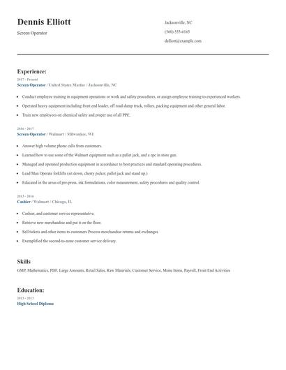 Screen Operator Resume