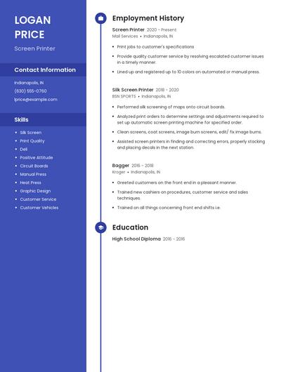 Screen Printer Resume