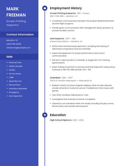 Screen Printing Inspector Resume