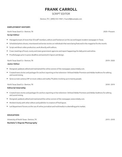 Script Editor Resume