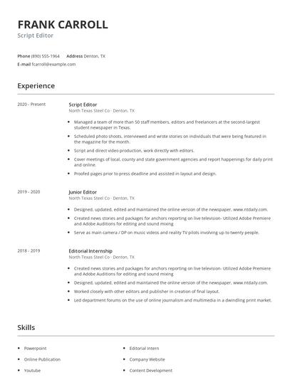 Script Editor Resume