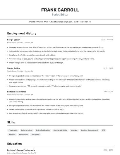Script Editor Resume