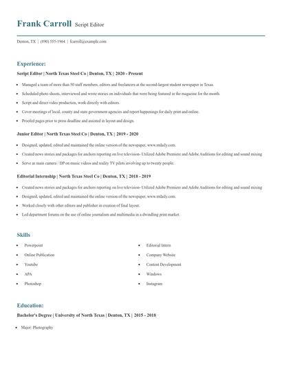 Script Editor Resume