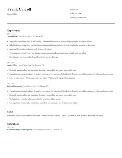 Script Editor Resume