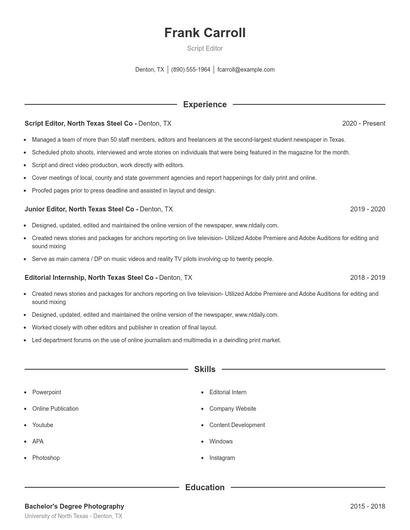 Script Editor Resume