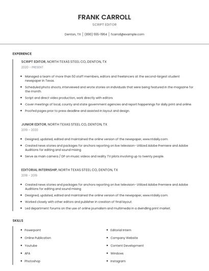 Script Editor Resume