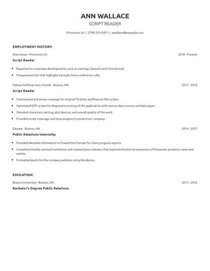 Script Reader Resume