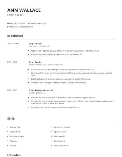 Script Reader Resume