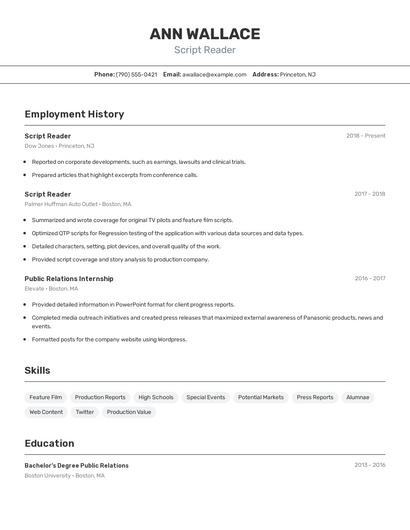 Script Reader Resume