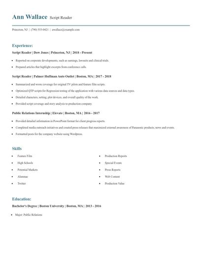 Script Reader Resume