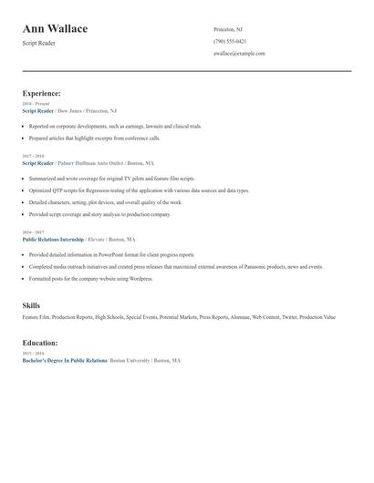 Script Reader Resume