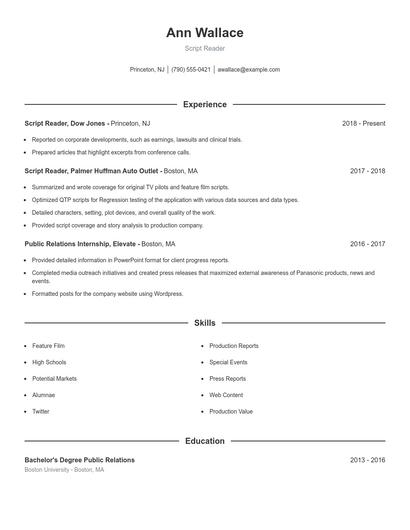 Script Reader Resume
