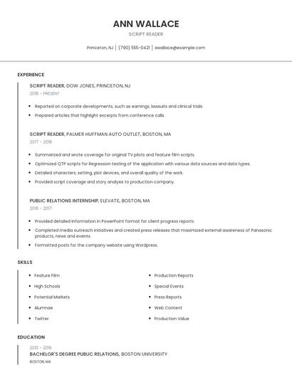 Script Reader Resume