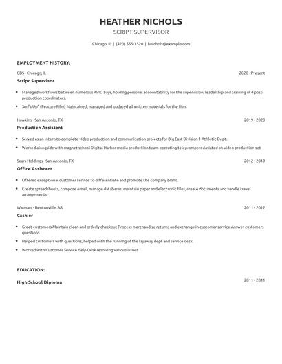 Script Supervisor Resume