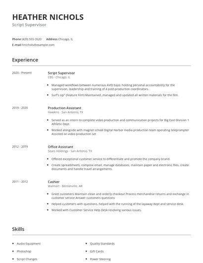 Script Supervisor Resume