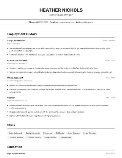 Script Supervisor Resume