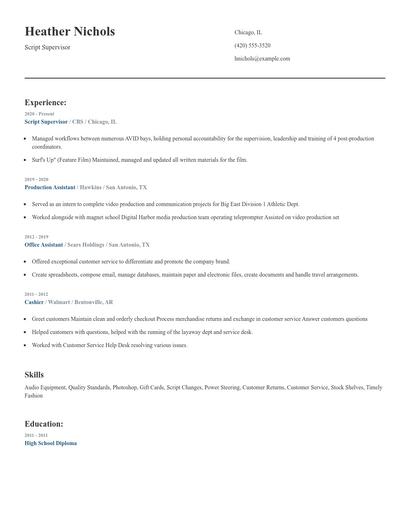 Script Supervisor Resume