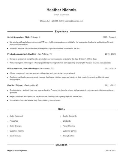Script Supervisor Resume