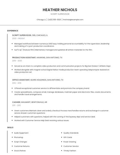 Script Supervisor Resume