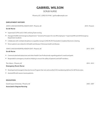 Scrub Nurse Resume