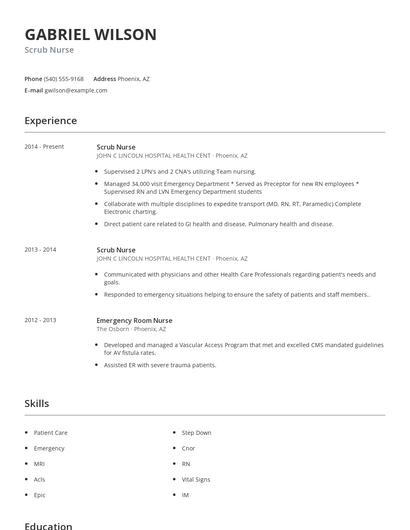 Scrub Nurse Resume