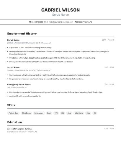 Scrub Nurse Resume