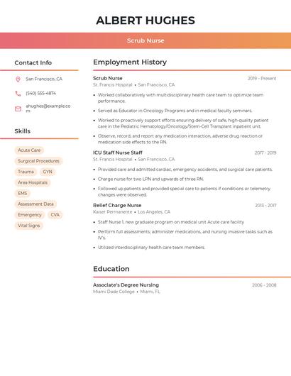 Scrub Nurse Resume