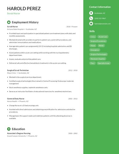 Scrub Nurse Resume