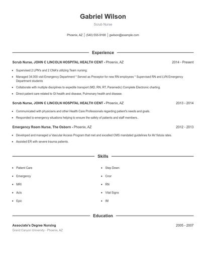 Scrub Nurse Resume