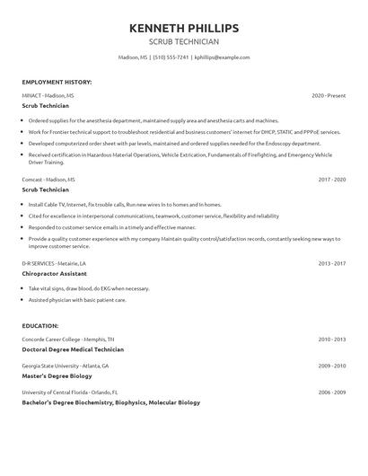 Scrub Technician Resume