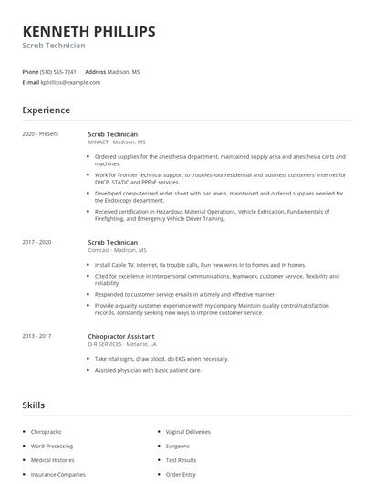 Scrub Technician Resume
