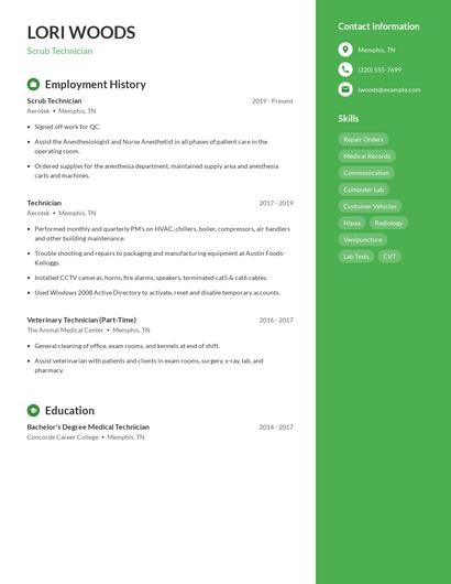 Scrub Technician Resume