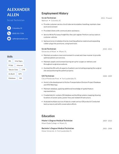 Scrub Technician Resume