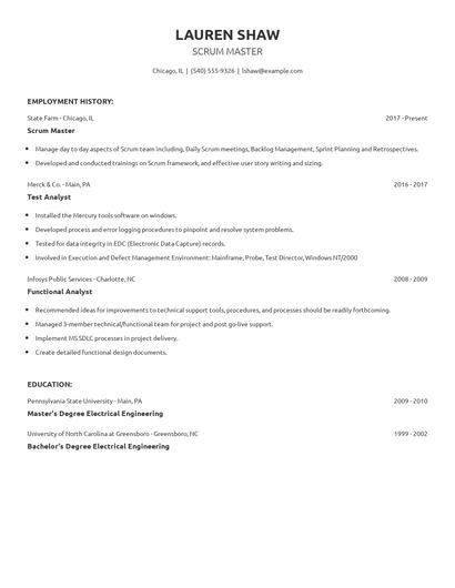 Scrum Master Resume