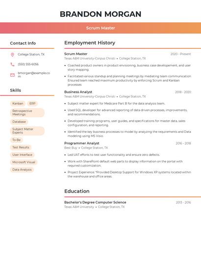 Scrum Master Resume