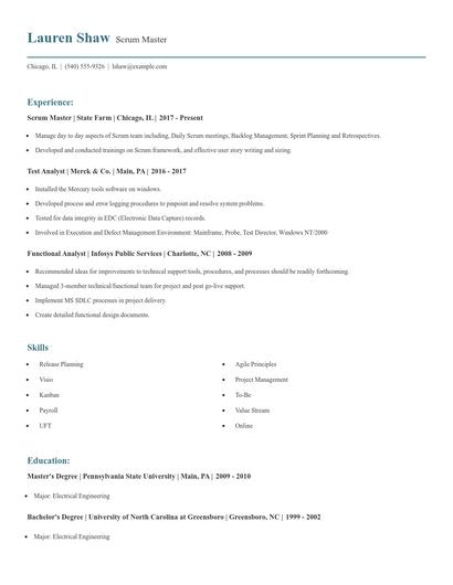 Scrum Master Resume
