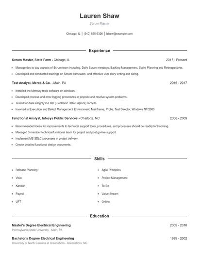 Scrum Master Resume