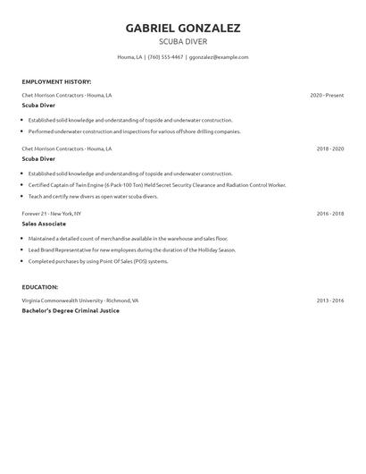 Scuba Diver Resume