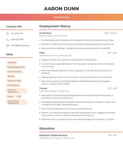 Scuba Diver Resume