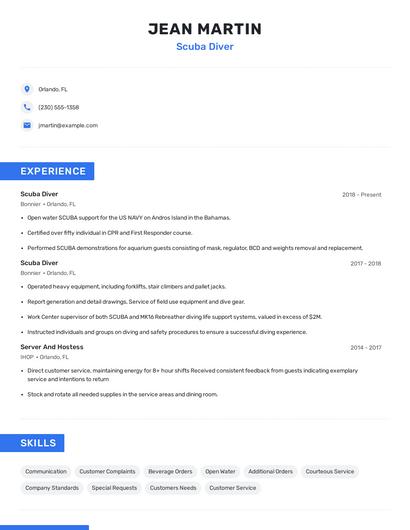 Scuba Diver Resume