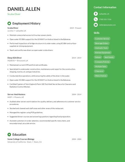 Scuba Diver Resume
