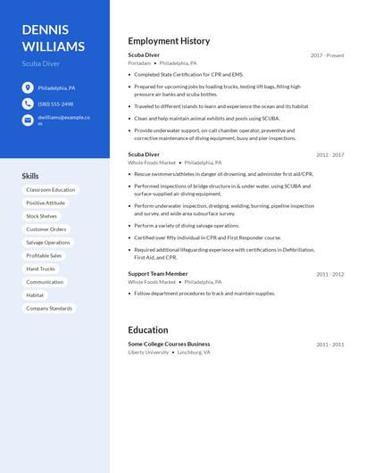 Scuba Diver Resume